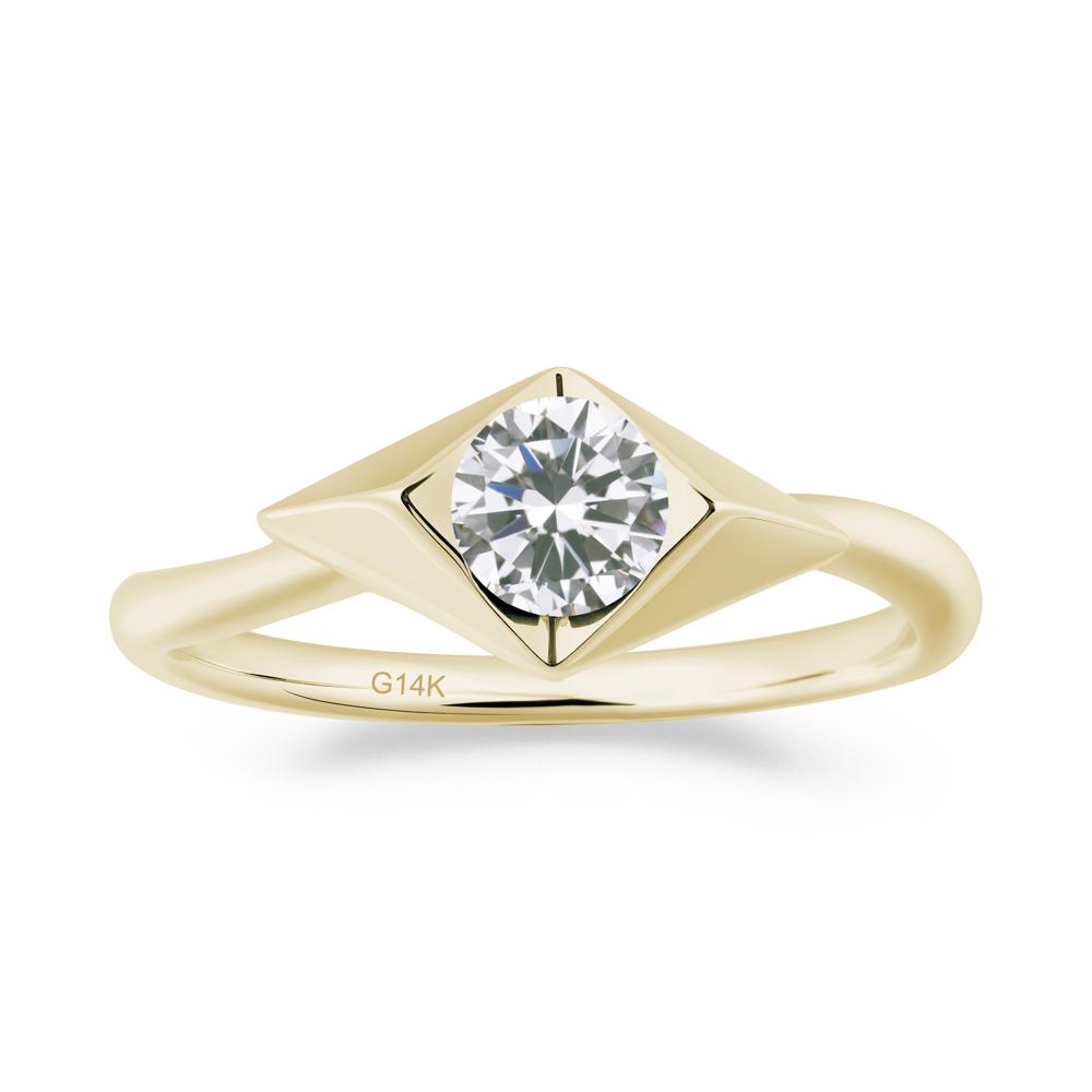 Geometric Round Cubic Zirconia Solitaire Ring - LUO Jewelry #metal_14k yellow gold