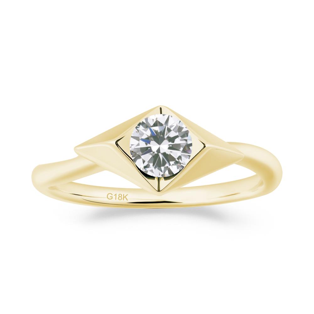 Geometric Round Cubic Zirconia Solitaire Ring - LUO Jewelry #metal_18k yellow gold