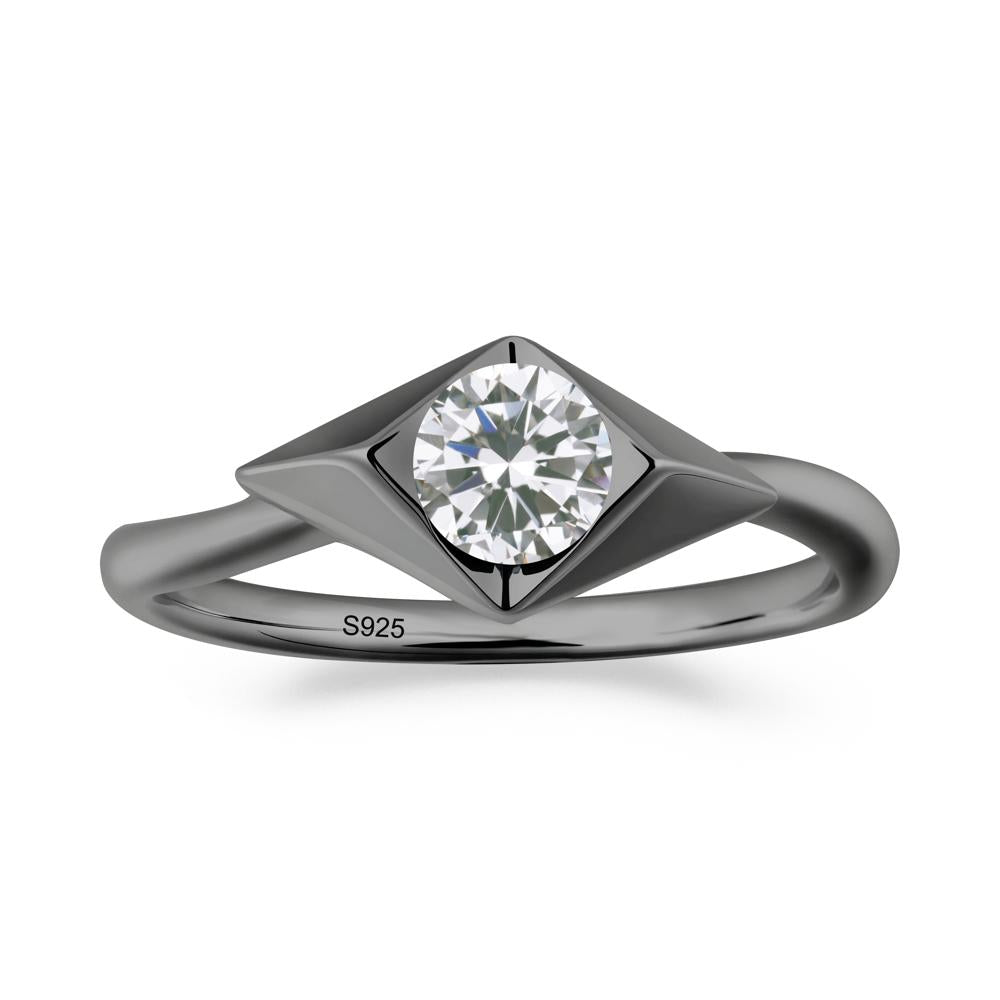 Geometric Round Cubic Zirconia Solitaire Ring - LUO Jewelry #metal_black finish sterling silver