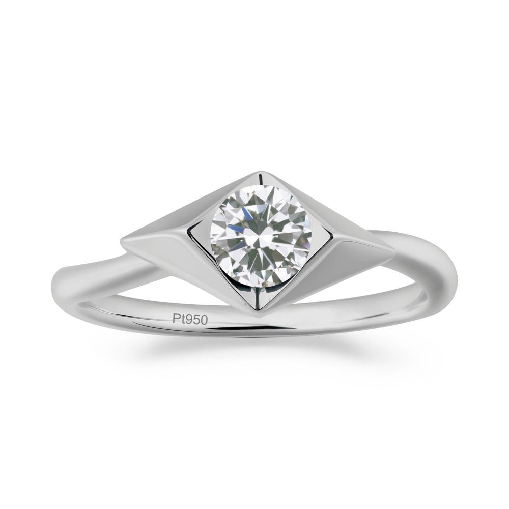 Geometric Round Cubic Zirconia Solitaire Ring - LUO Jewelry #metal_platinum
