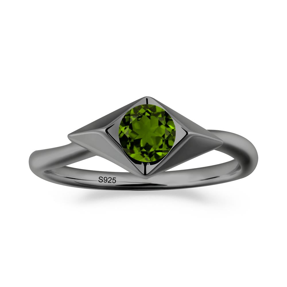 Geometric Round Diopside Solitaire Ring - LUO Jewelry #metal_black finish sterling silver