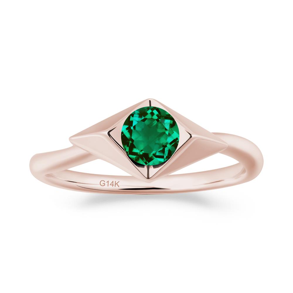 Bezel Set Emerald Ring with Twisted Band - LUO Jewelry #metal_14k rose gold