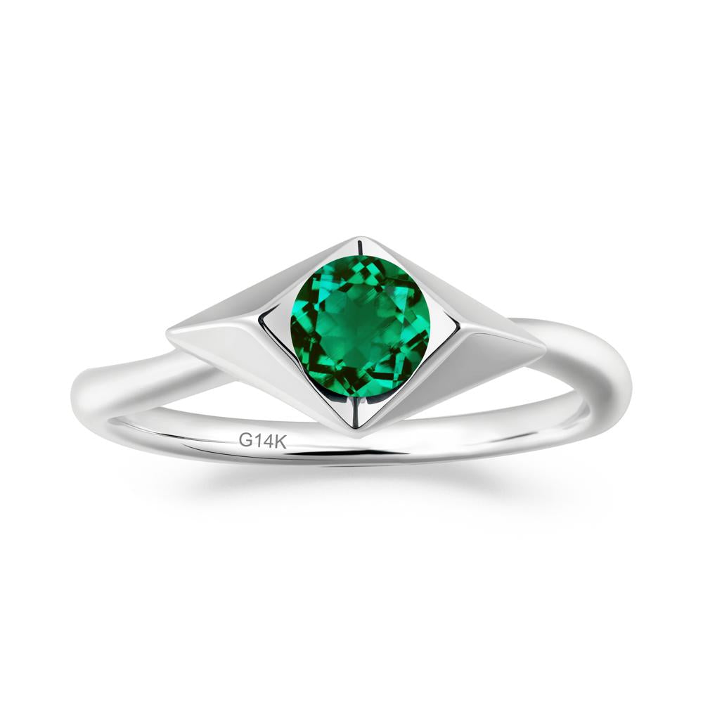 Bezel Set Emerald Ring with Twisted Band - LUO Jewelry #metal_14k white gold