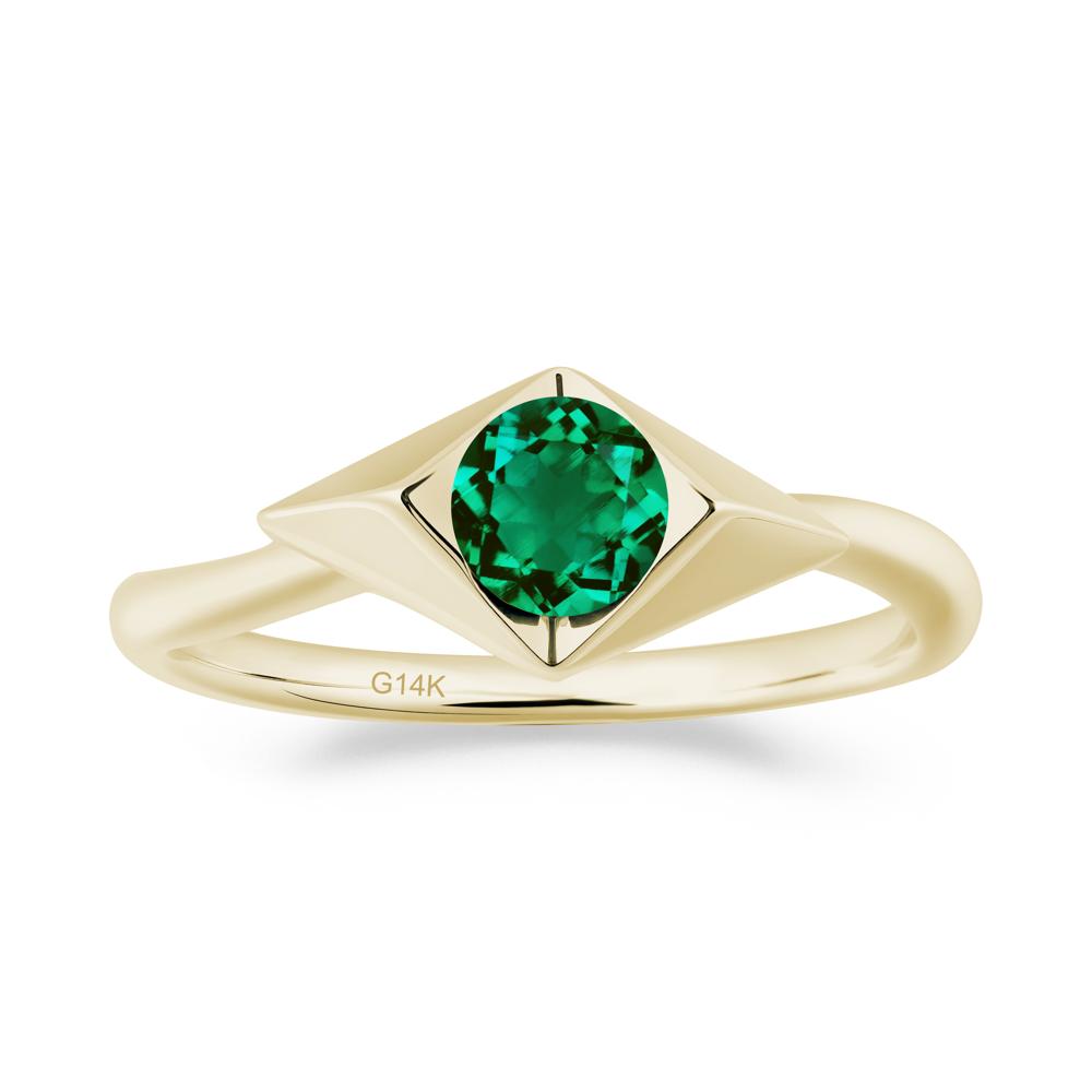 Bezel Set Emerald Ring with Twisted Band - LUO Jewelry #metal_14k yellow gold