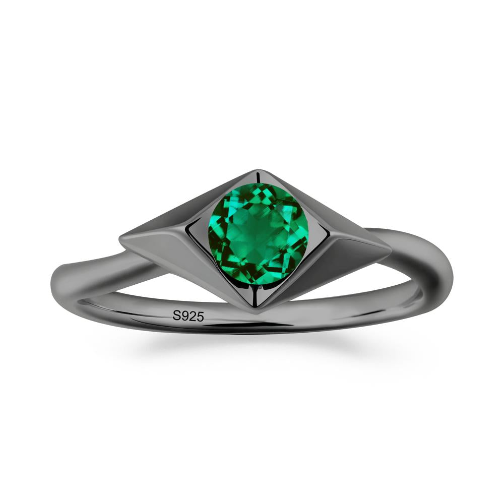 Bezel Set Emerald Ring with Twisted Band - LUO Jewelry #metal_black finish sterling silver