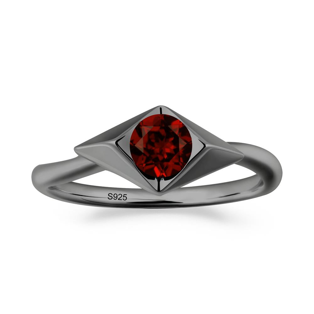 Geometric Round Garnet Solitaire Ring - LUO Jewelry #metal_black finish sterling silver