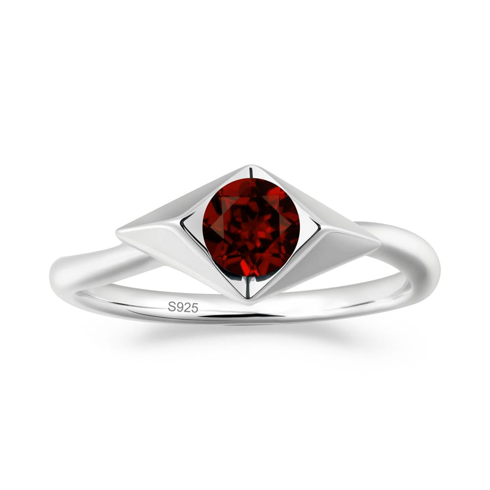 Geometric Round Garnet Solitaire Ring - LUO Jewelry #metal_sterling silver