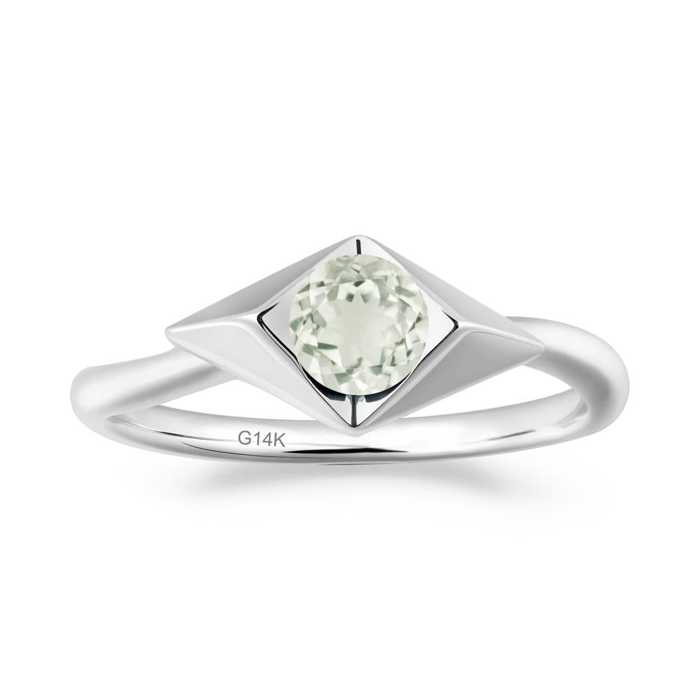Bezel Set Green Amethyst Ring with Twisted Band - LUO Jewelry #metal_14k white gold