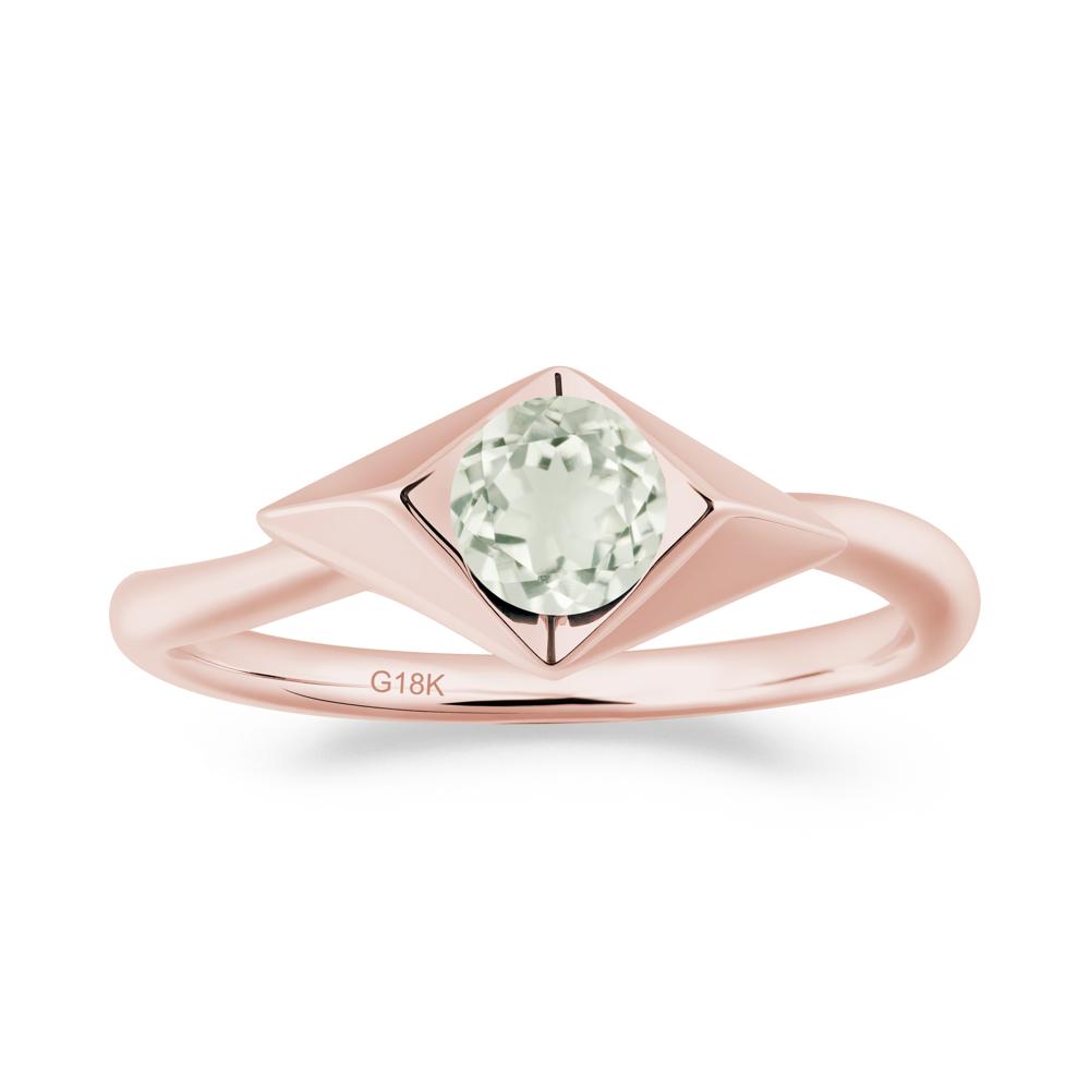 Bezel Set Green Amethyst Ring with Twisted Band - LUO Jewelry #metal_18k rose gold