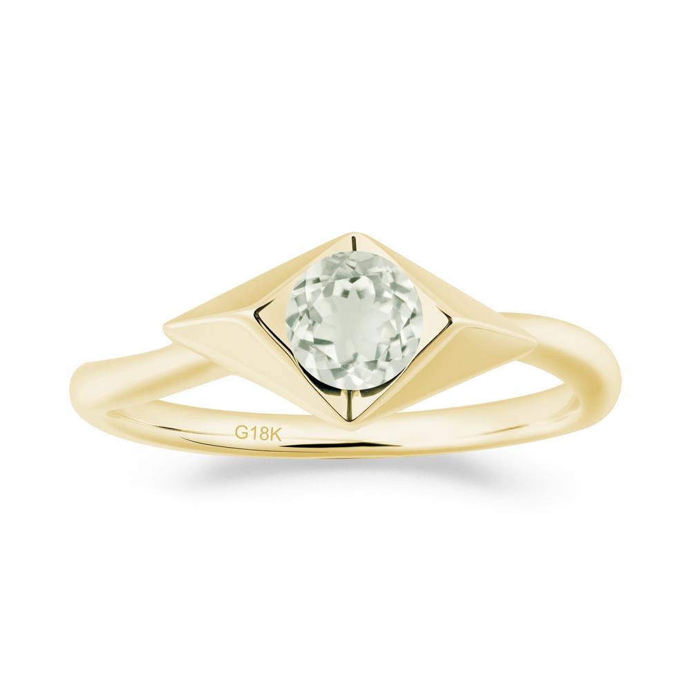 Bezel Set Green Amethyst Ring with Twisted Band - LUO Jewelry #metal_18k yellow gold