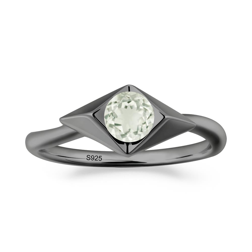 Bezel Set Green Amethyst Ring with Twisted Band - LUO Jewelry #metal_black finish sterling silver