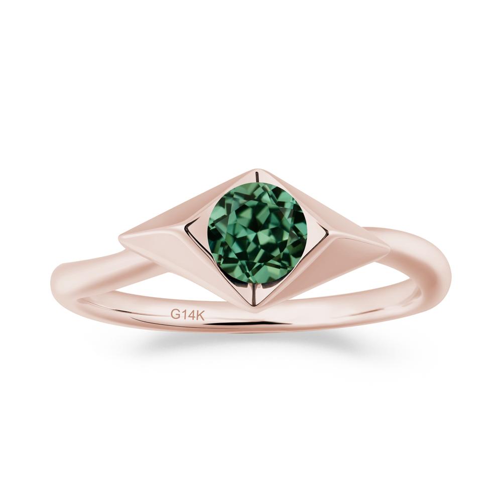 Bezel Set Green Sapphire Ring with Twisted Band - LUO Jewelry #metal_14k rose gold