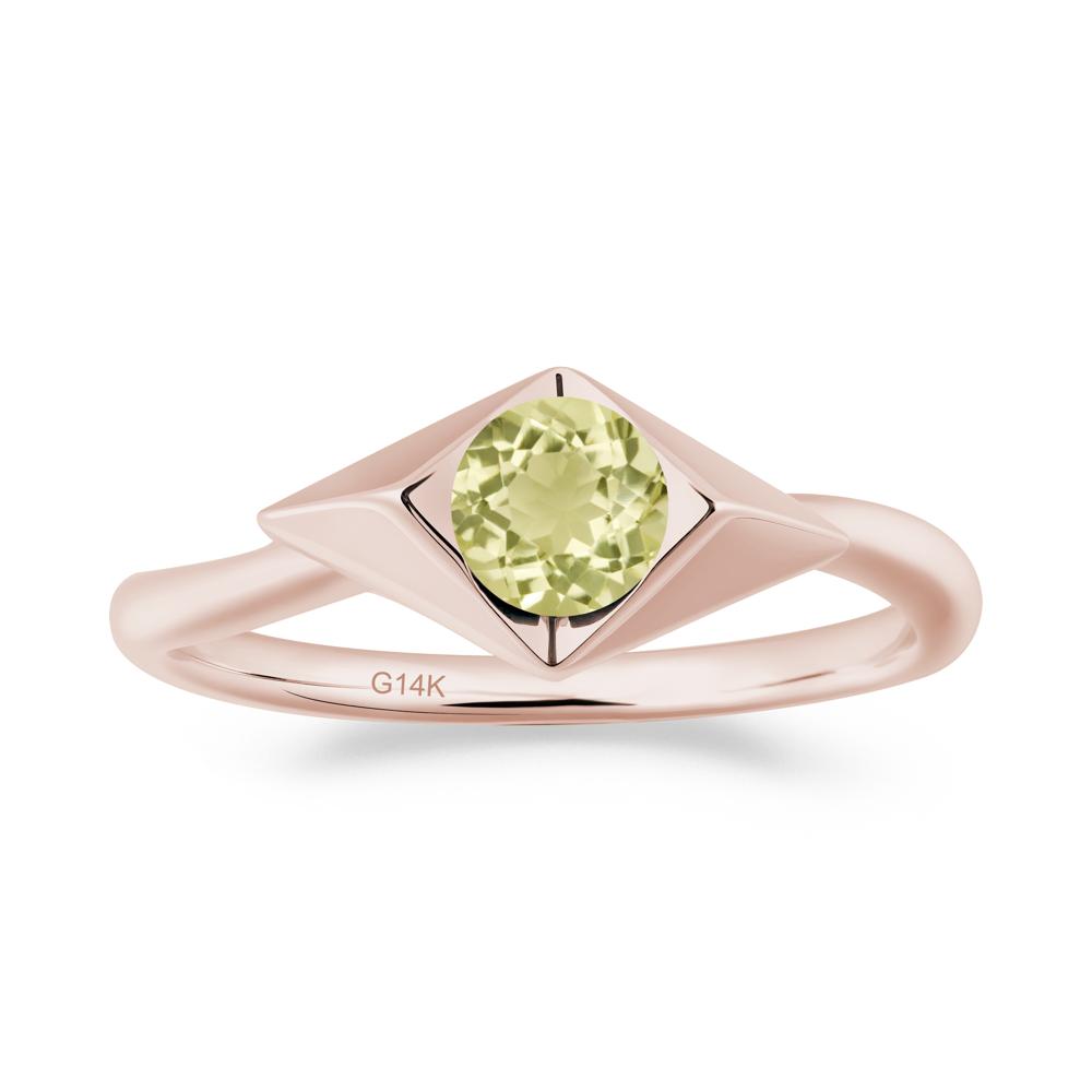 Geometric Round Lemon Quartz Solitaire Ring - LUO Jewelry #metal_14k rose gold