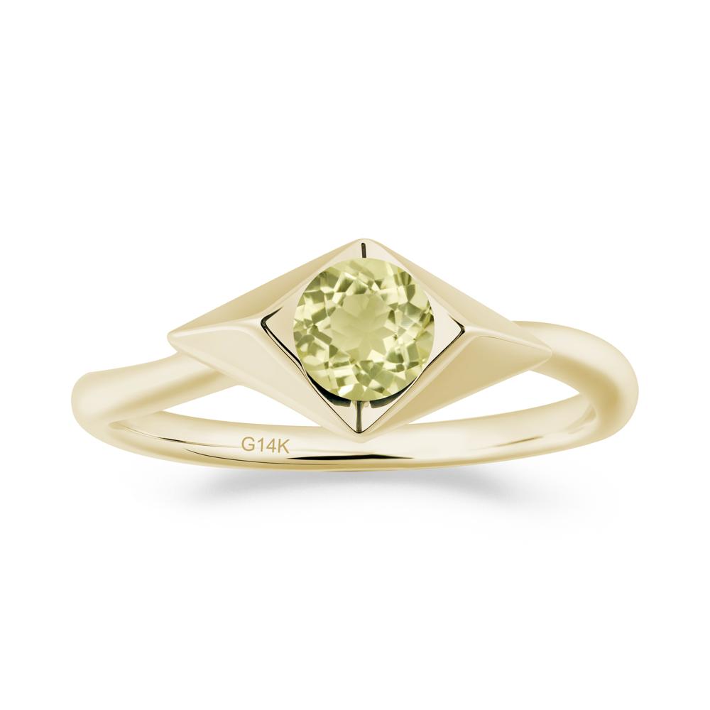 Geometric Round Lemon Quartz Solitaire Ring - LUO Jewelry #metal_14k yellow gold