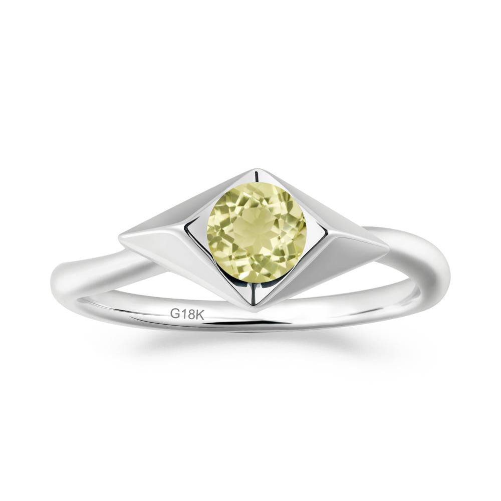 Geometric Round Lemon Quartz Solitaire Ring - LUO Jewelry #metal_18k white gold