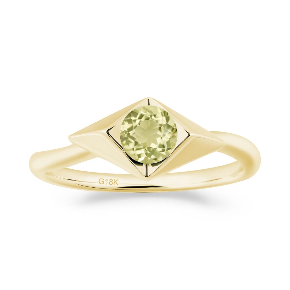Geometric Round Lemon Quartz Solitaire Ring - LUO Jewelry #metal_18k yellow gold