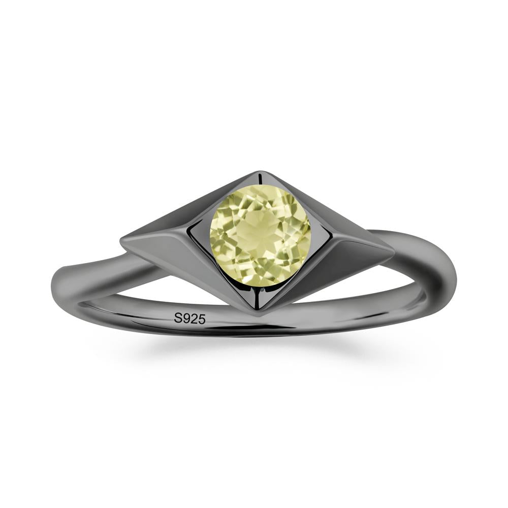 Geometric Round Lemon Quartz Solitaire Ring - LUO Jewelry #metal_black finish sterling silver