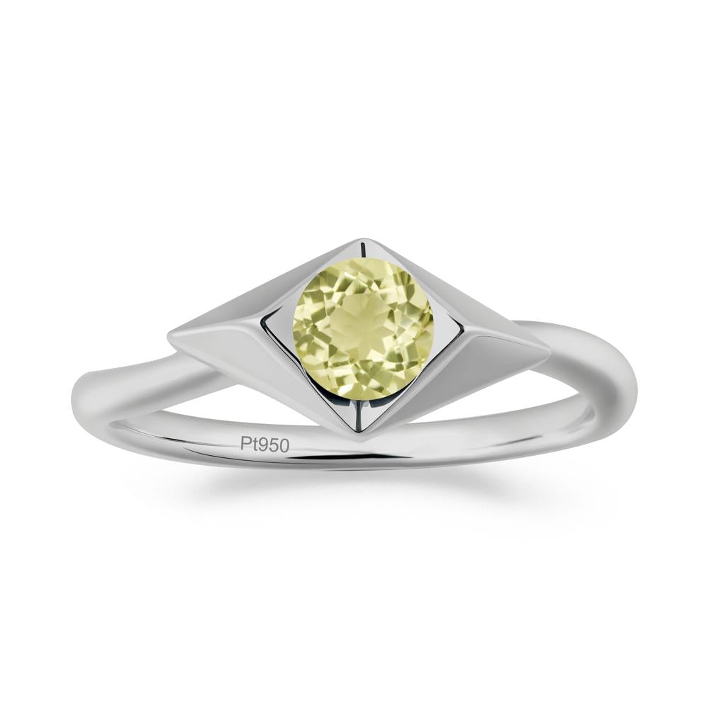 Geometric Round Lemon Quartz Solitaire Ring - LUO Jewelry #metal_platinum