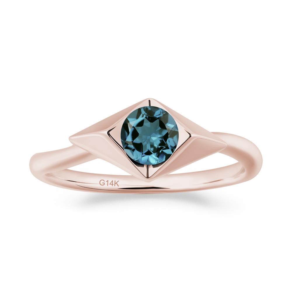Geometric Round London Blue Topaz Solitaire Ring - LUO Jewelry #metal_14k rose gold