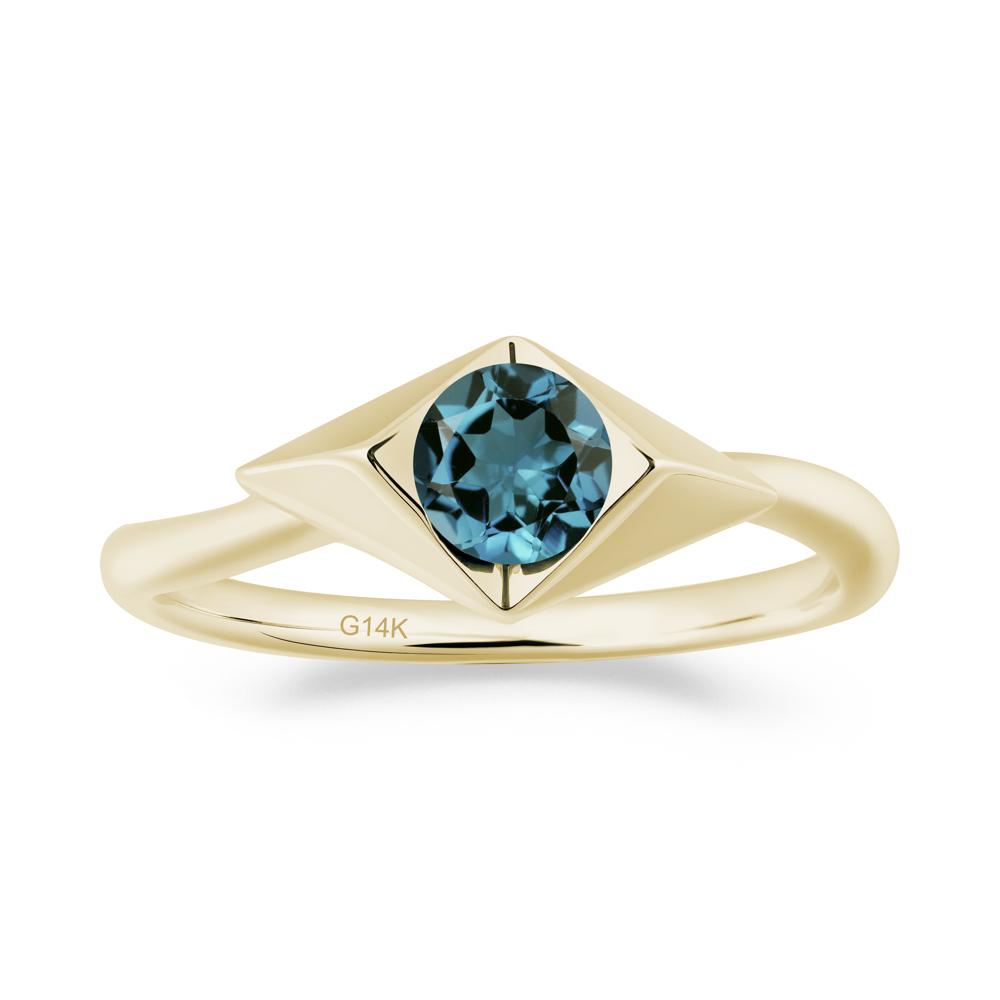 Geometric Round London Blue Topaz Solitaire Ring - LUO Jewelry #metal_14k yellow gold