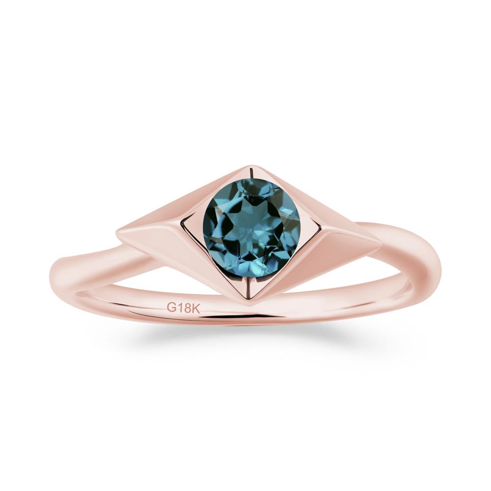 Geometric Round London Blue Topaz Solitaire Ring - LUO Jewelry #metal_18k rose gold