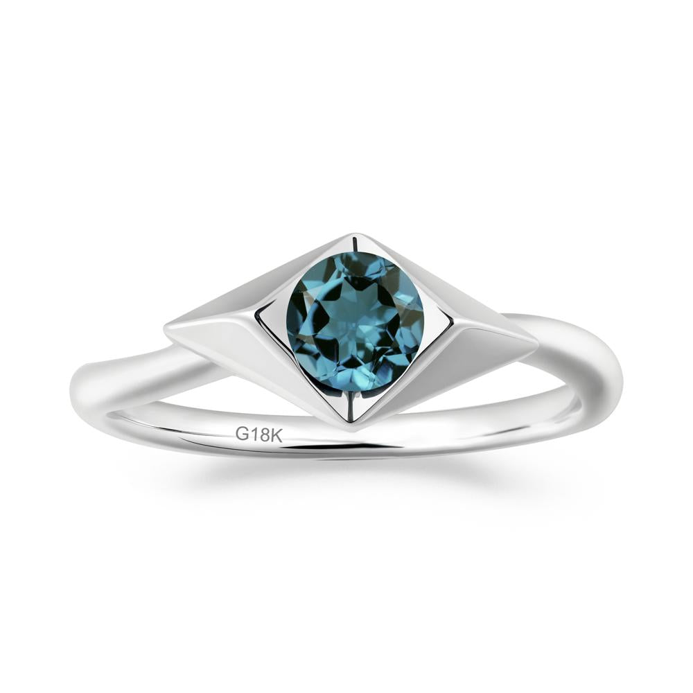 Geometric Round London Blue Topaz Solitaire Ring - LUO Jewelry #metal_18k white gold