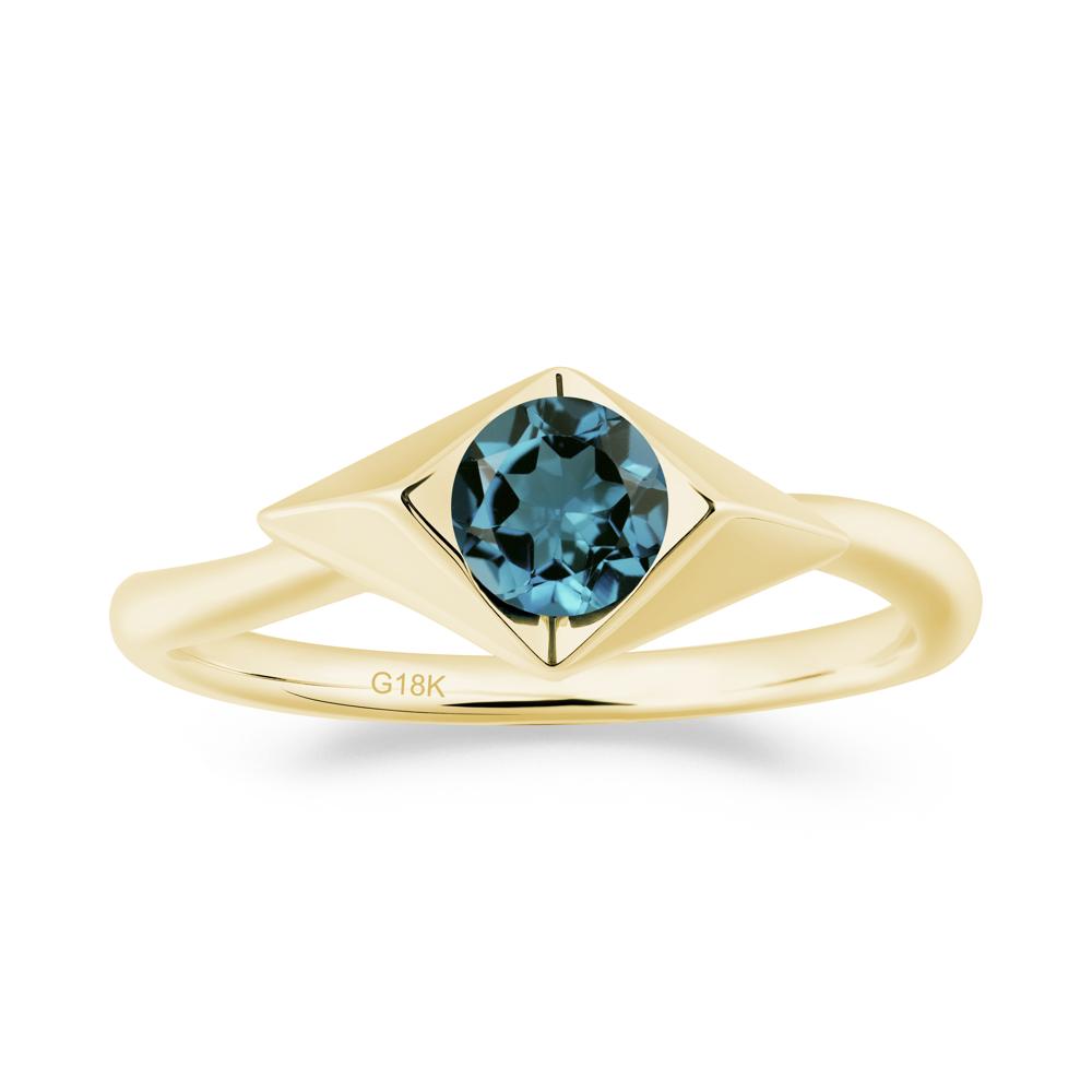 Geometric Round London Blue Topaz Solitaire Ring - LUO Jewelry #metal_18k yellow gold