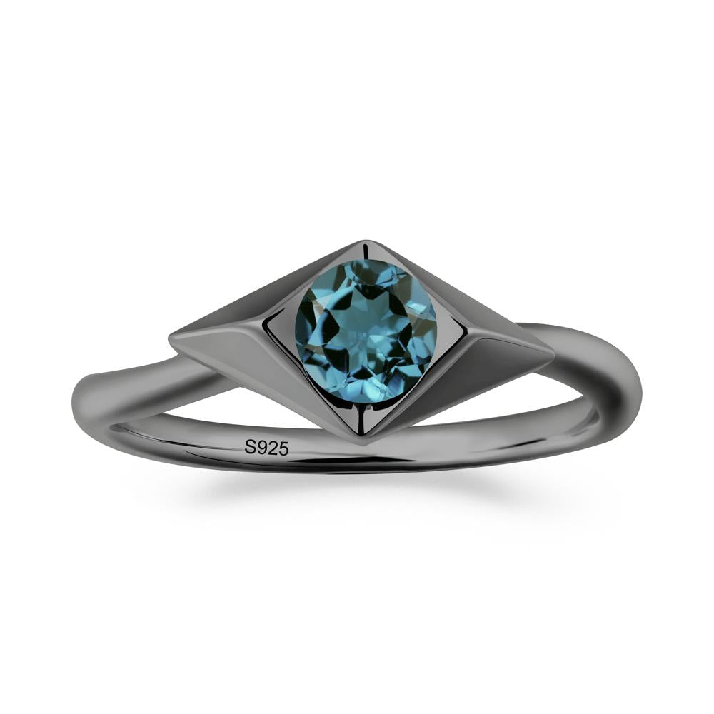 Geometric Round London Blue Topaz Solitaire Ring - LUO Jewelry #metal_black finish sterling silver