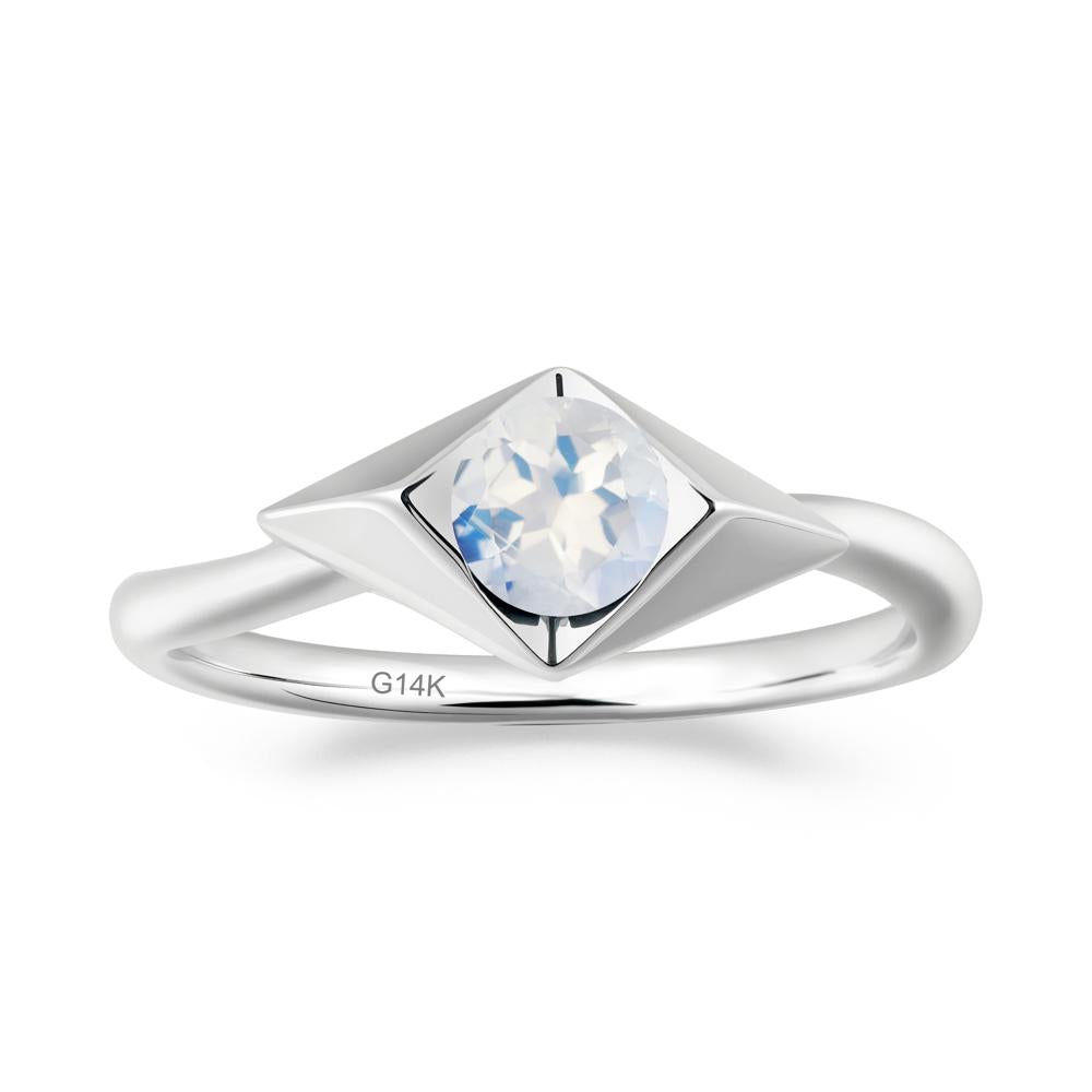 Geometric Round Moonstone Solitaire Ring - LUO Jewelry #metal_14k white gold