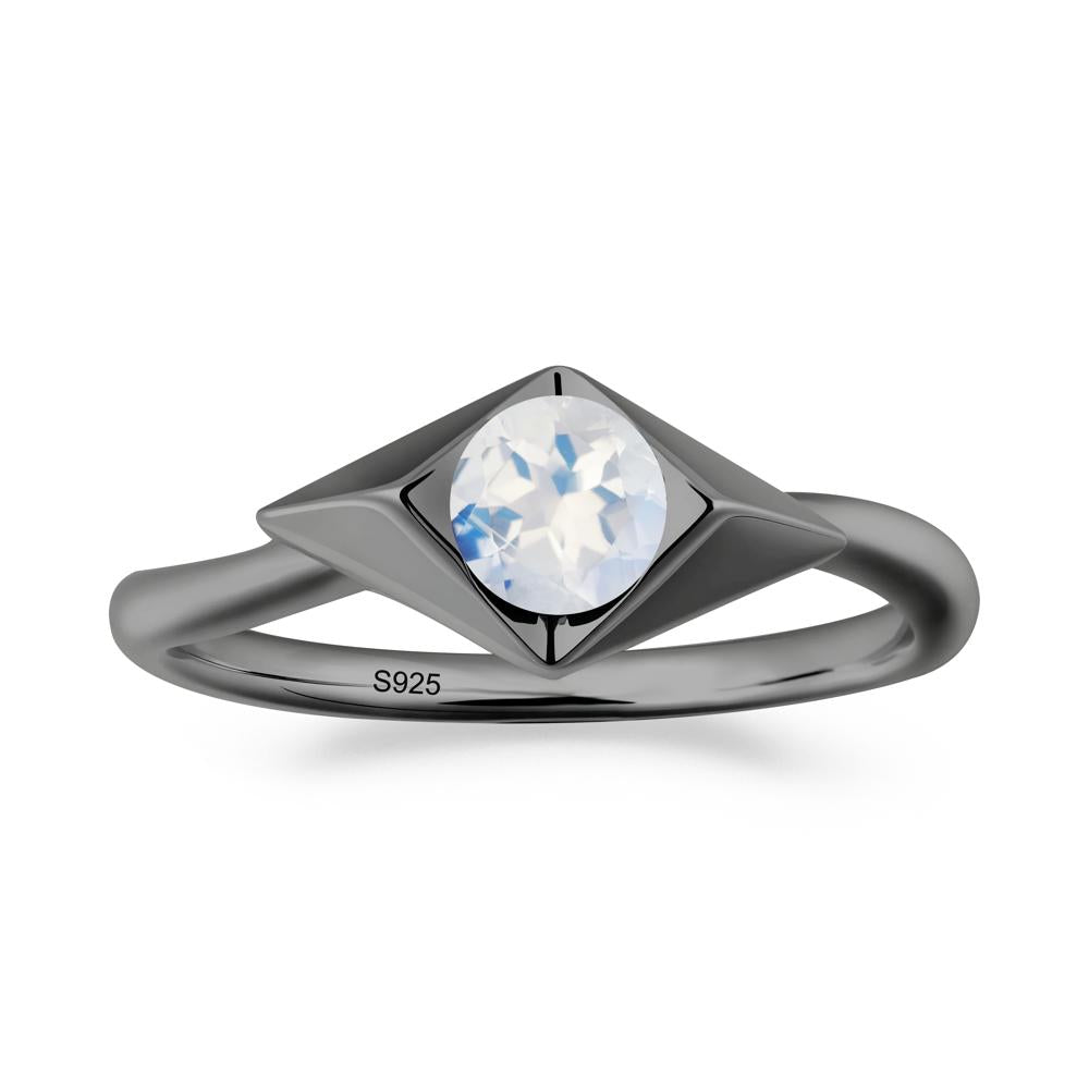 Geometric Round Moonstone Solitaire Ring - LUO Jewelry #metal_black finish sterling silver
