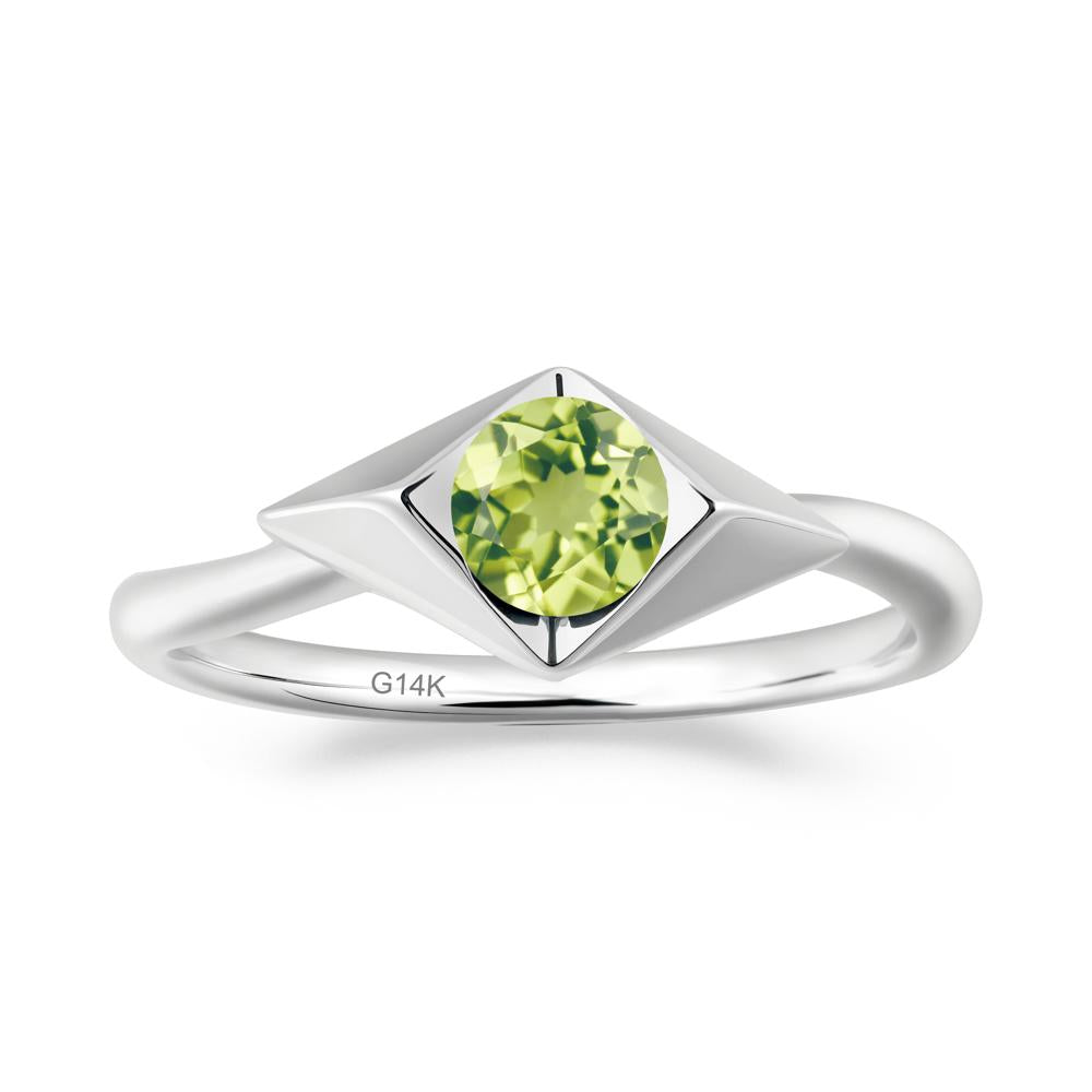 Geometric Round Peridot Solitaire Ring - LUO Jewelry #metal_14k white gold