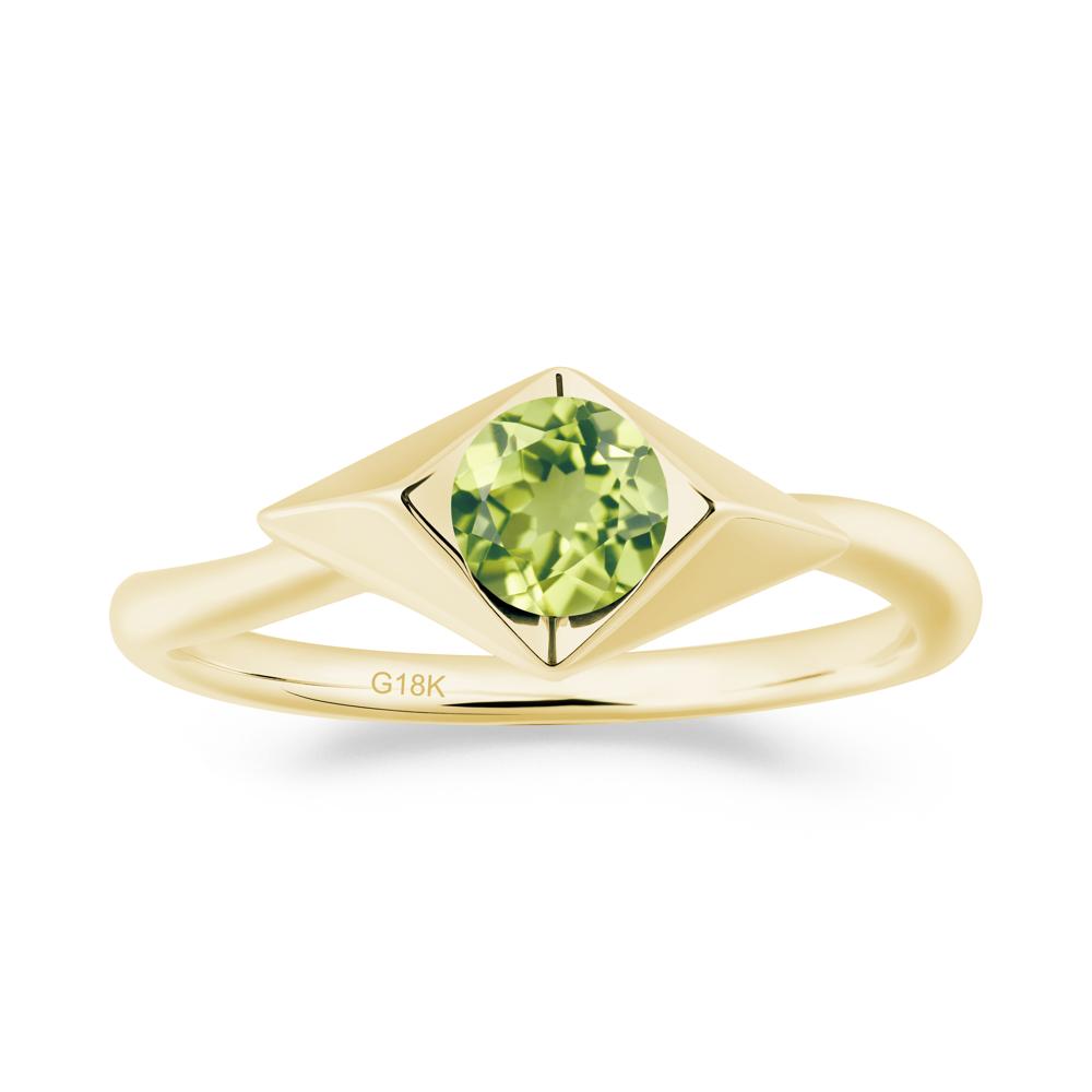 Geometric Round Peridot Solitaire Ring - LUO Jewelry #metal_18k yellow gold