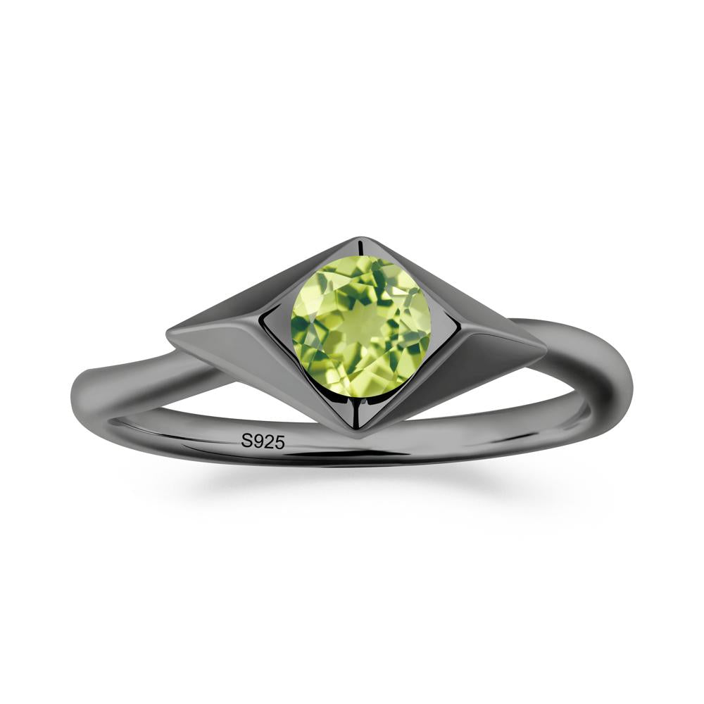 Geometric Round Peridot Solitaire Ring - LUO Jewelry #metal_black finish sterling silver