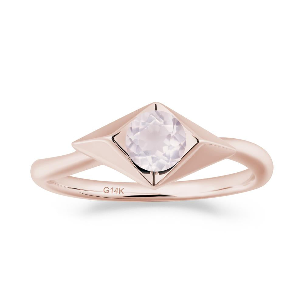 Bezel Set Rose Quartz Ring with Twisted Band - LUO Jewelry #metal_14k rose gold