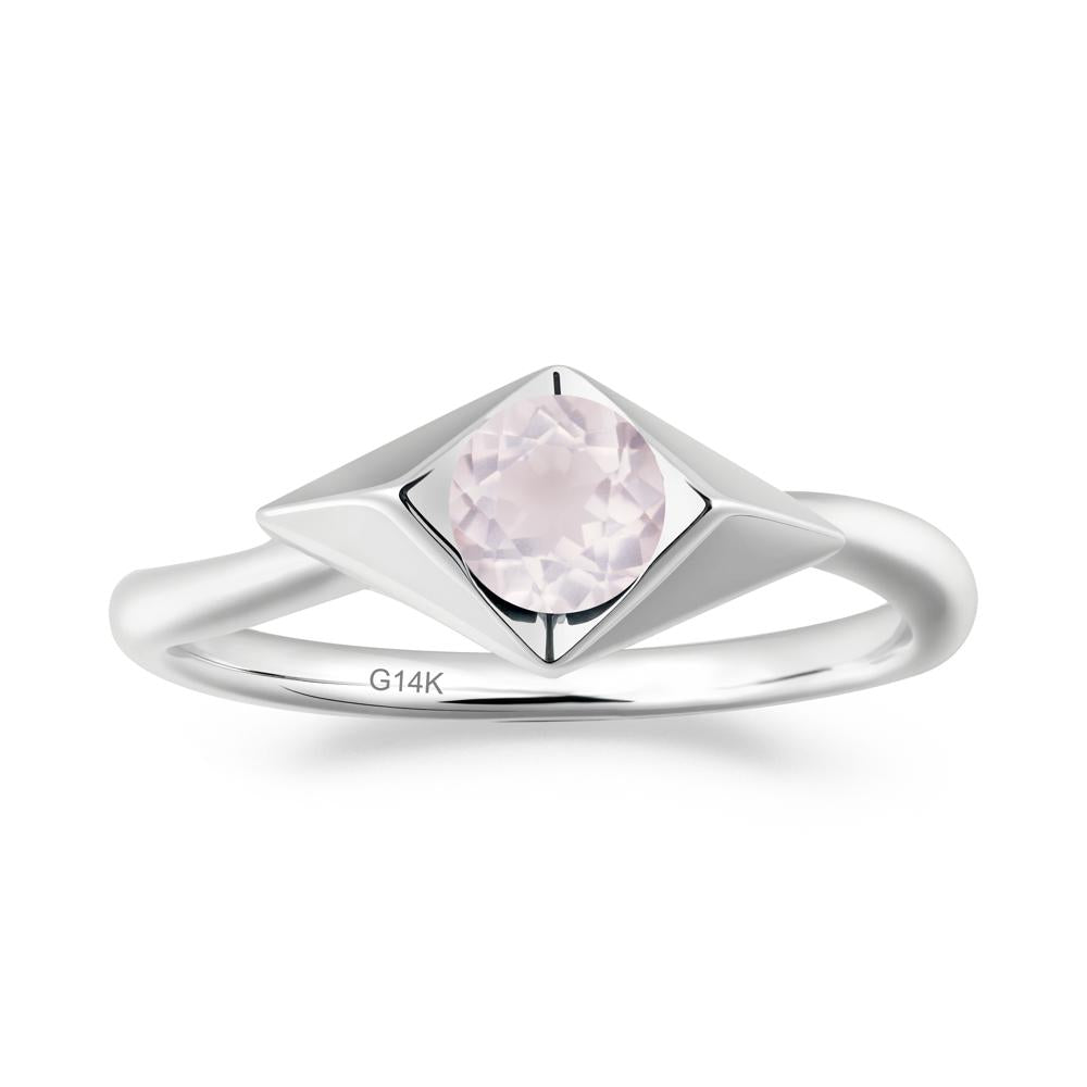 Bezel Set Rose Quartz Ring with Twisted Band - LUO Jewelry #metal_14k white gold