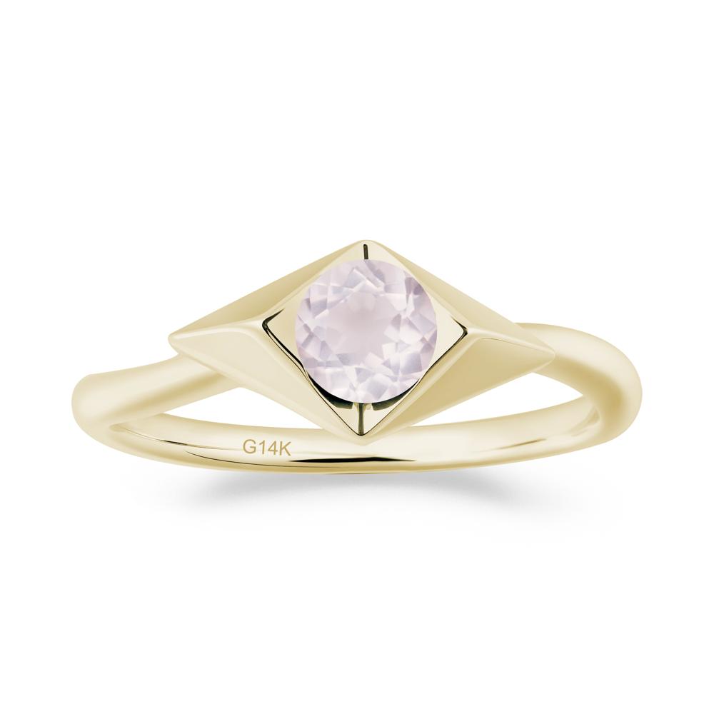 Bezel Set Rose Quartz Ring with Twisted Band - LUO Jewelry #metal_14k yellow gold