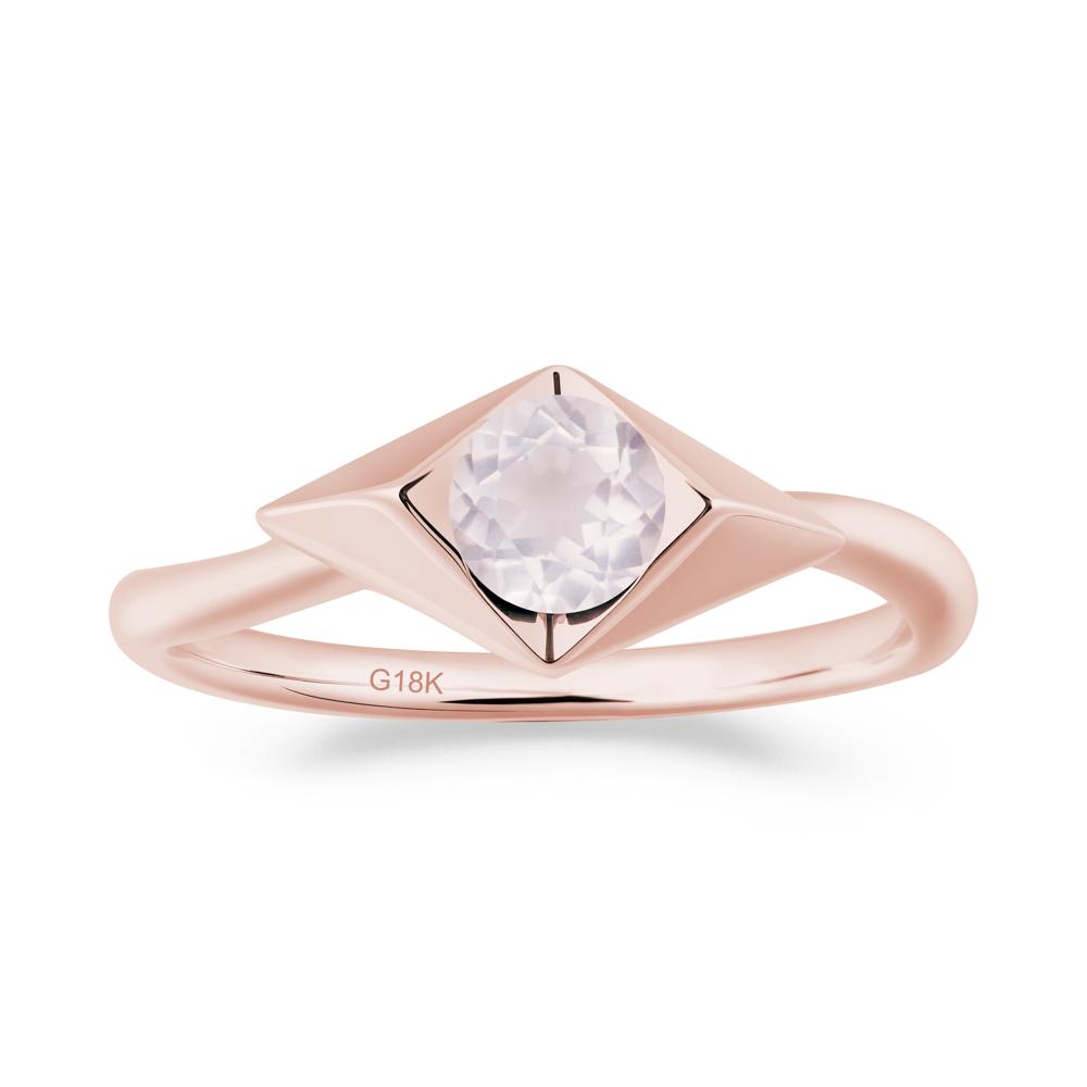 Bezel Set Rose Quartz Ring with Twisted Band - LUO Jewelry #metal_18k rose gold
