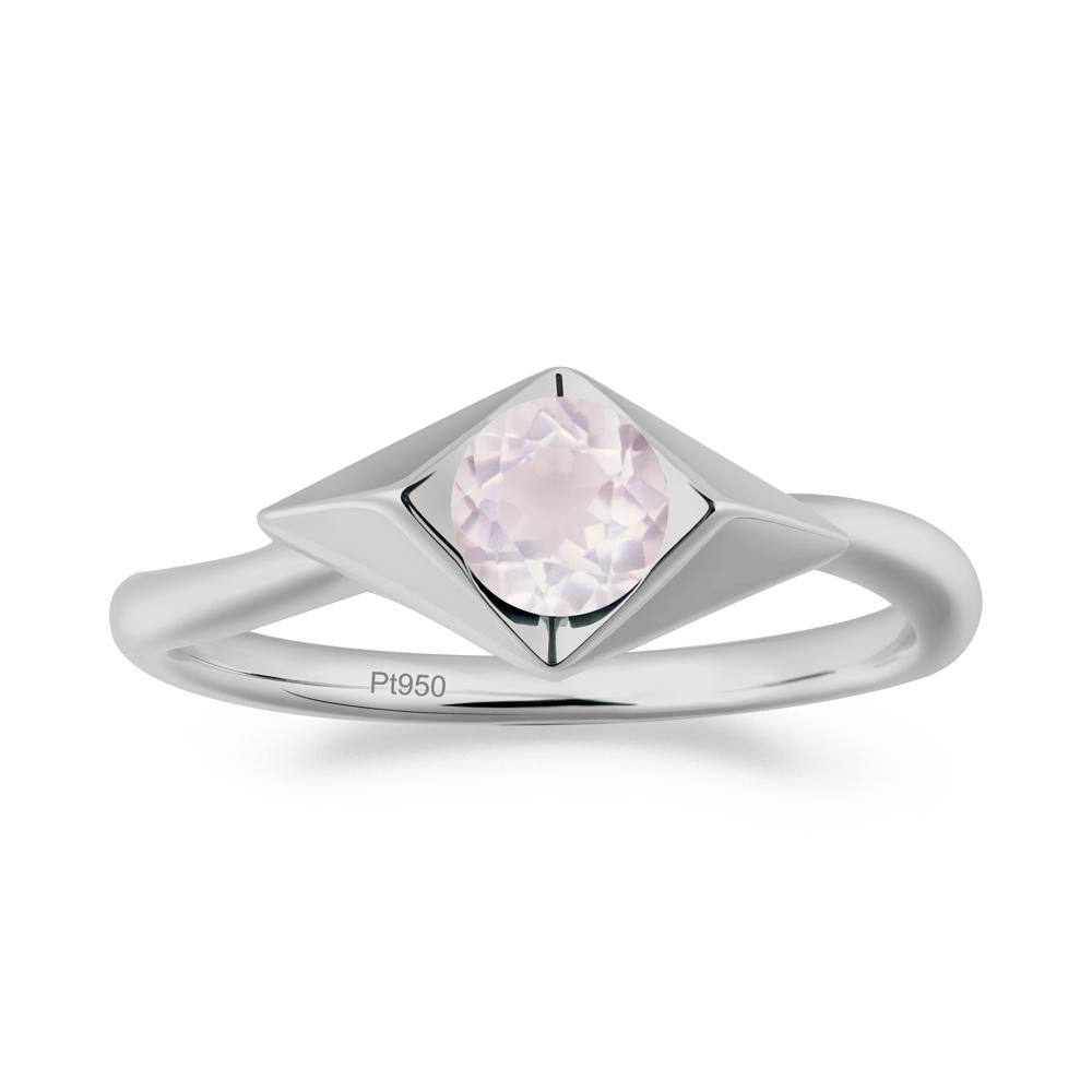 Bezel Set Rose Quartz Ring with Twisted Band - LUO Jewelry #metal_platinum