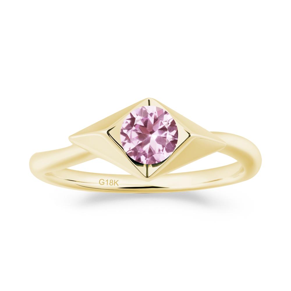 Geometric Round Pink Sapphire Solitaire Ring - LUO Jewelry #metal_18k yellow gold