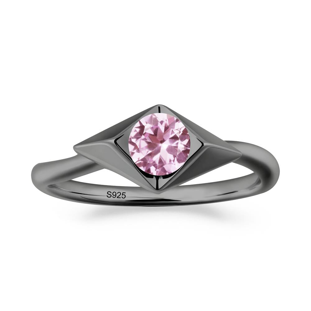 Geometric Round Pink Sapphire Solitaire Ring - LUO Jewelry #metal_black finish sterling silver
