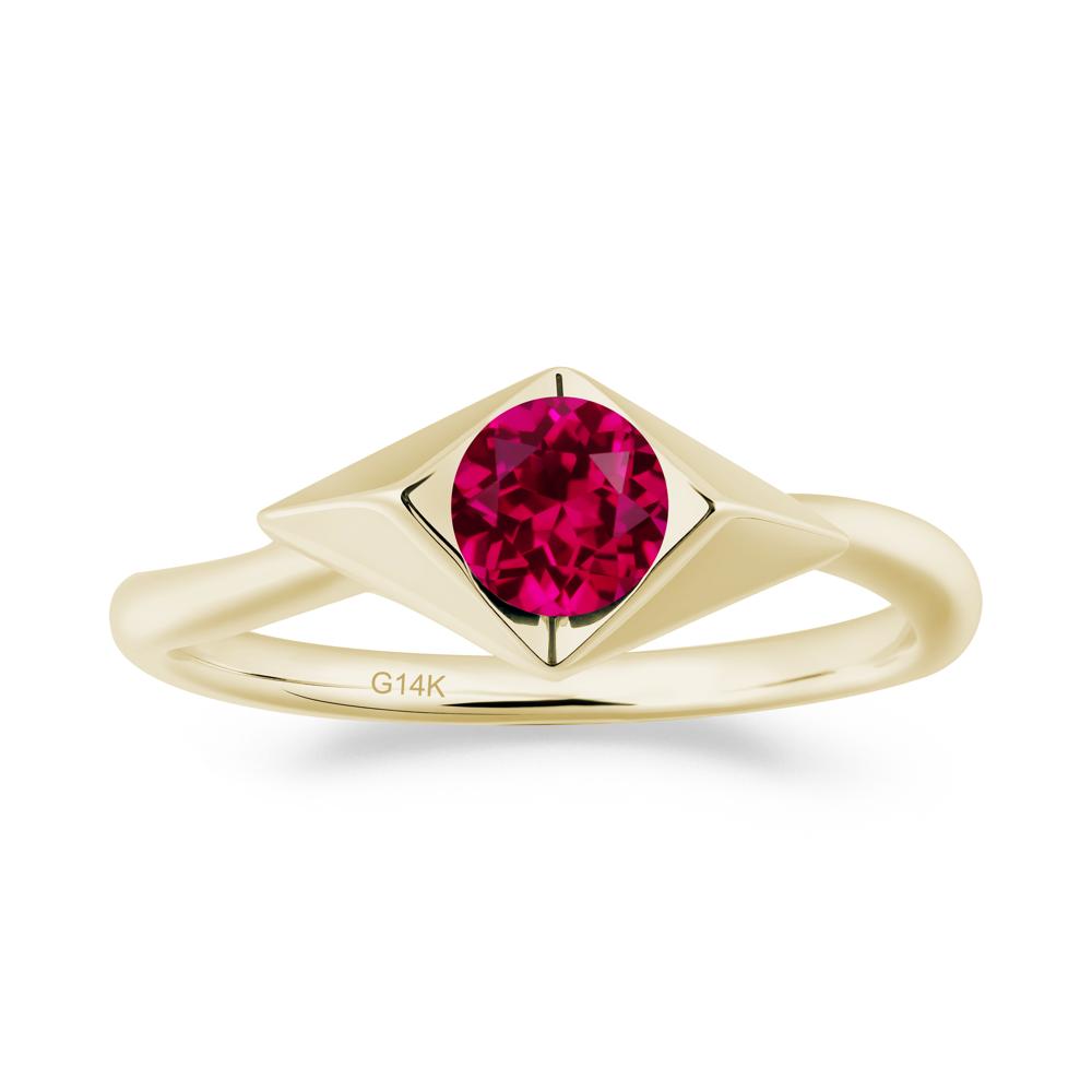 Bezel Set Ruby Ring with Twisted Band - LUO Jewelry #metal_14k yellow gold