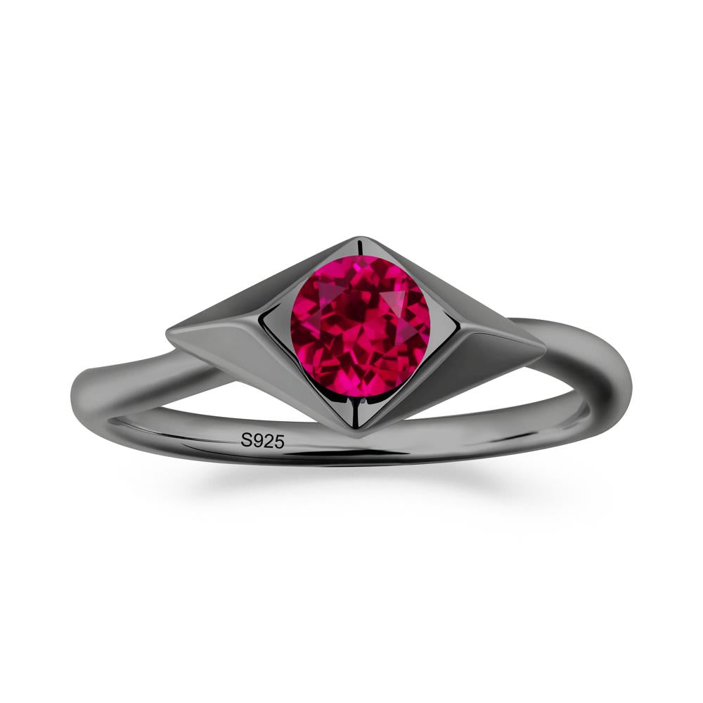 Bezel Set Ruby Ring with Twisted Band - LUO Jewelry #metal_black finish sterling silver