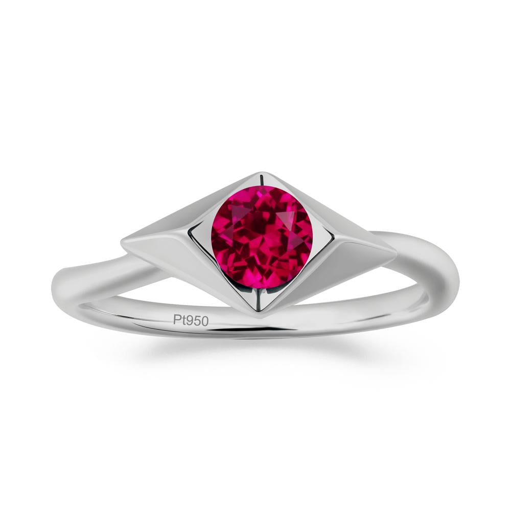 Bezel Set Ruby Ring with Twisted Band - LUO Jewelry #metal_platinum