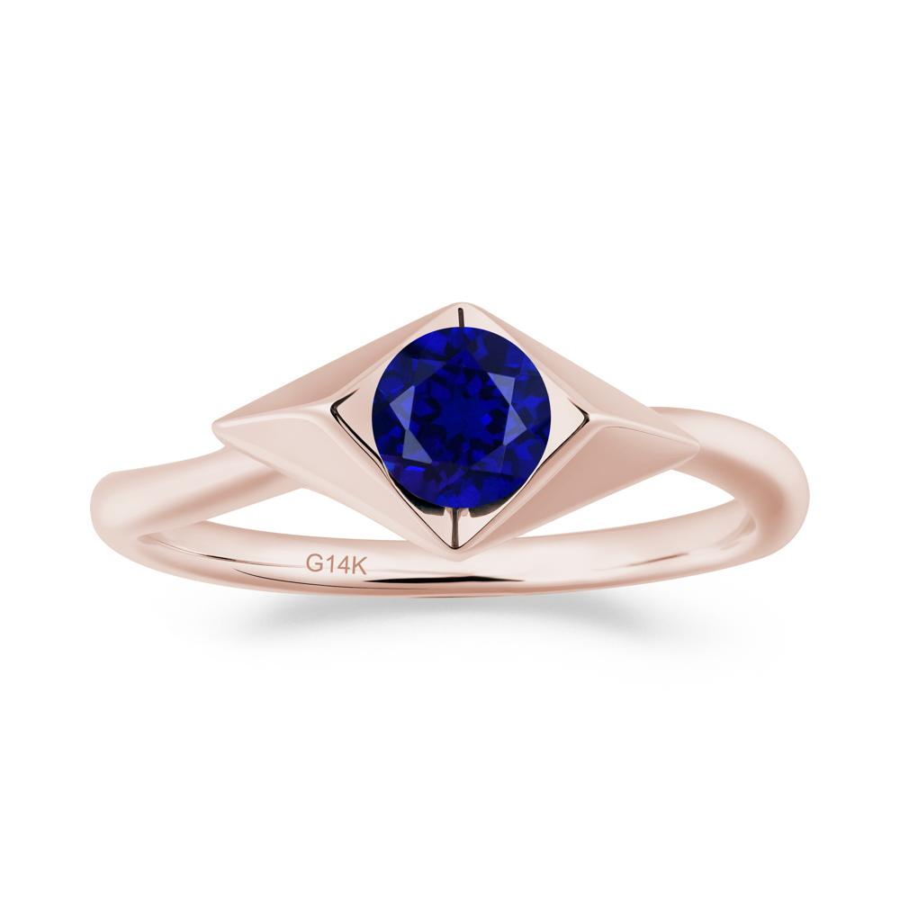 Geometric Round Sapphire Solitaire Ring - LUO Jewelry #metal_14k rose gold
