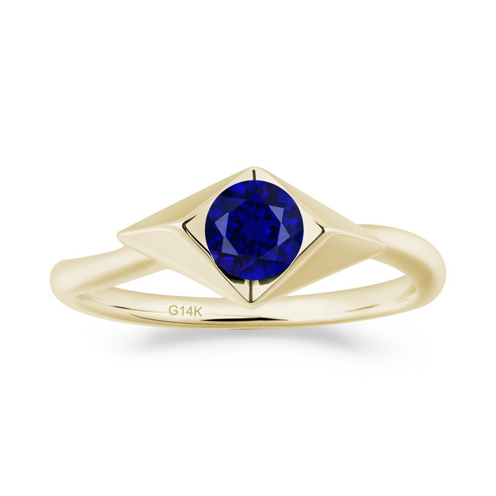 Geometric Round Sapphire Solitaire Ring - LUO Jewelry #metal_14k yellow gold