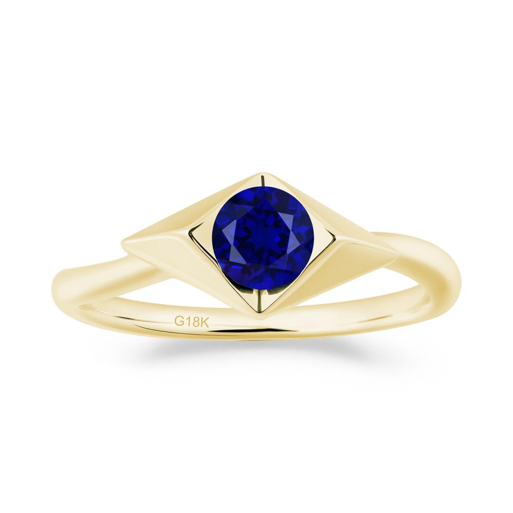 Geometric Round Sapphire Solitaire Ring - LUO Jewelry #metal_18k yellow gold
