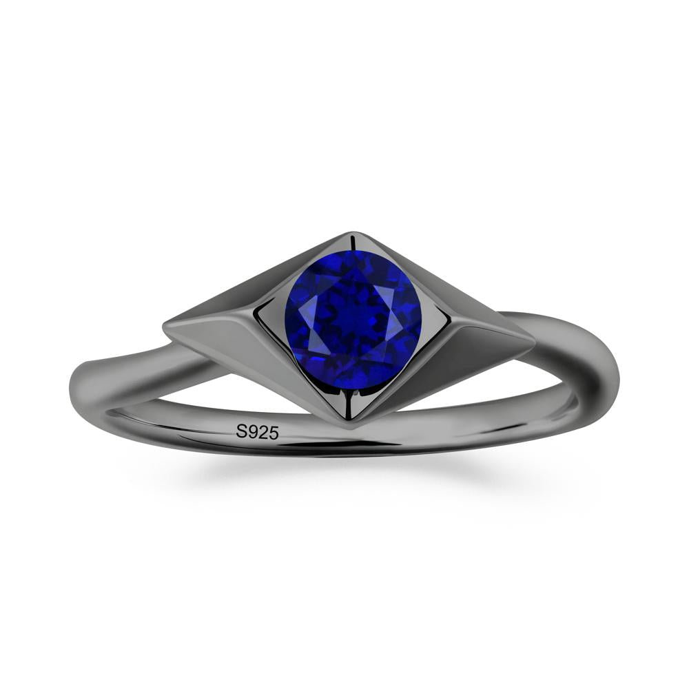 Geometric Round Sapphire Solitaire Ring - LUO Jewelry #metal_black finish sterling silver