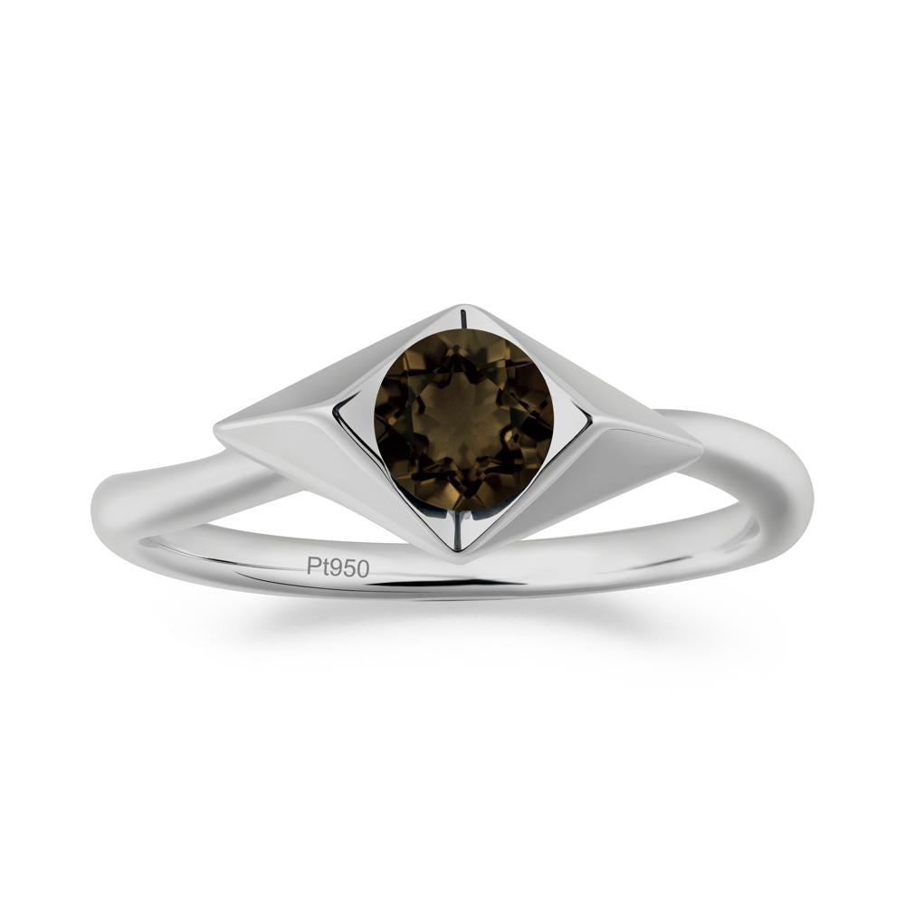 Bezel Set Smoky Quartz Ring with Twisted Band - LUO Jewelry #metal_platinum