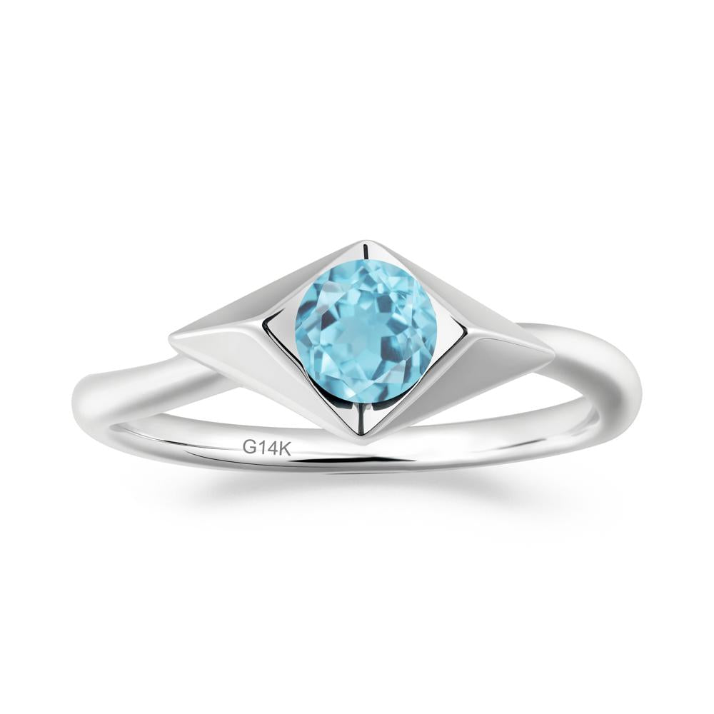 Geometric Round Swiss Blue Topaz Solitaire Ring - LUO Jewelry #metal_14k white gold