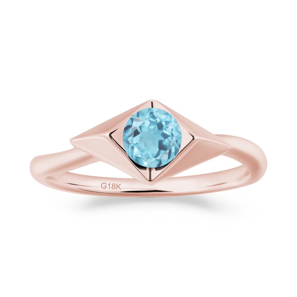 Geometric Round Swiss Blue Topaz Solitaire Ring - LUO Jewelry #metal_18k rose gold